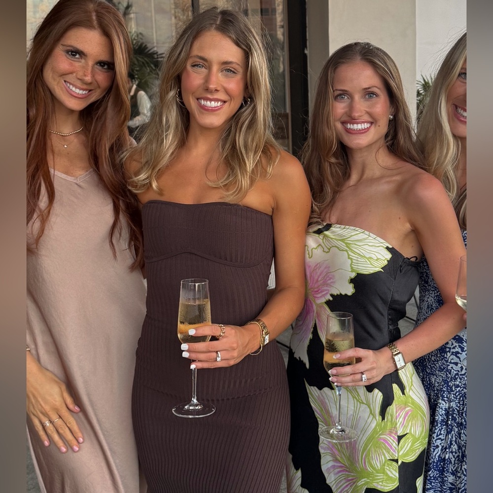 DISSH Strapless Ribbed Bodycon Dress in Chocolate Brown
